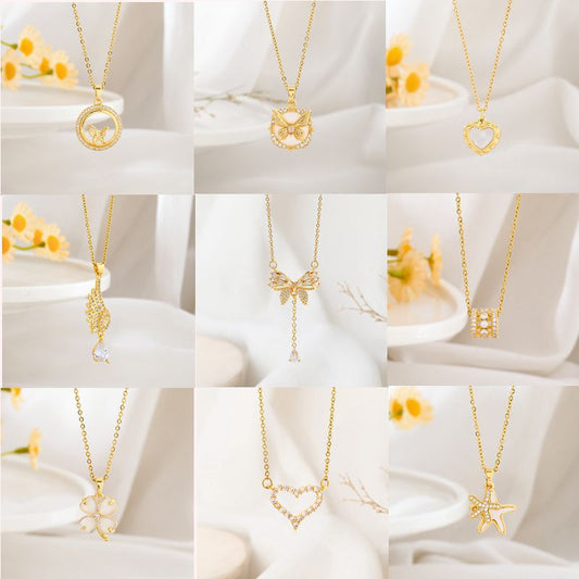 Titanium Steel Five-pointed Star Butterfly Wings Four-leaf Clover Inlaid Zircon Pendant Necklace