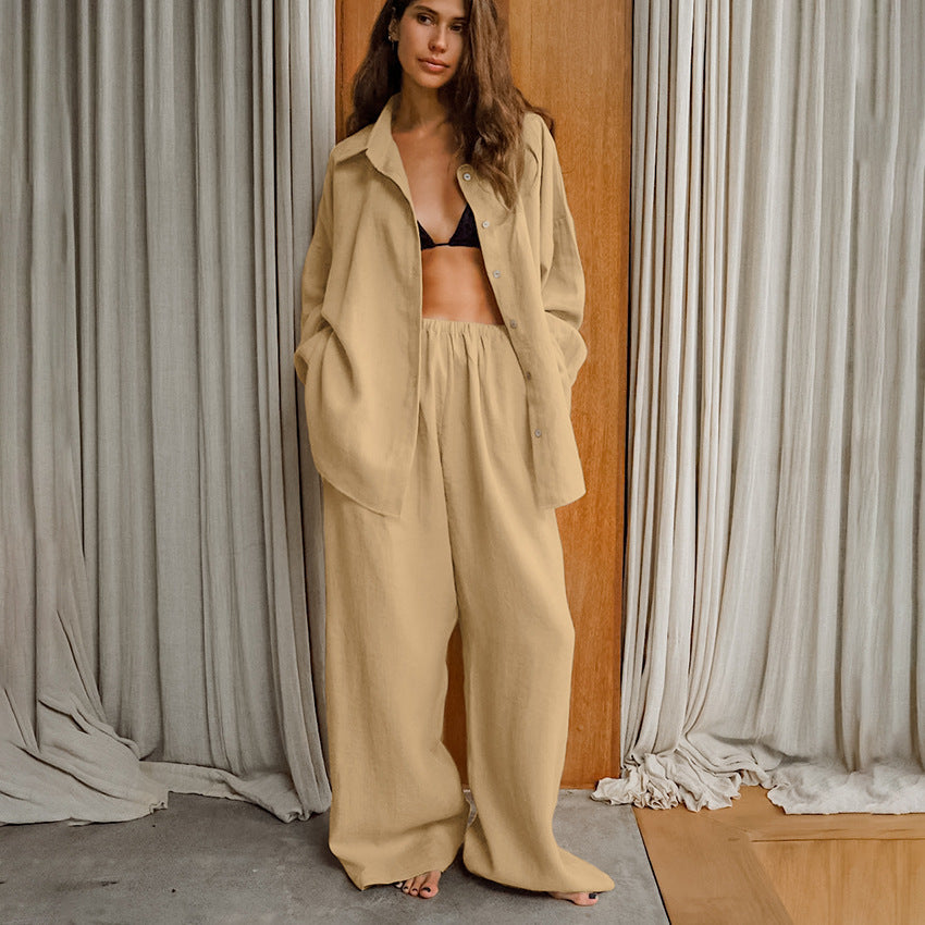 Loose Cotton And Linen Breathable Long Sleeves Trousers Two-piece Set