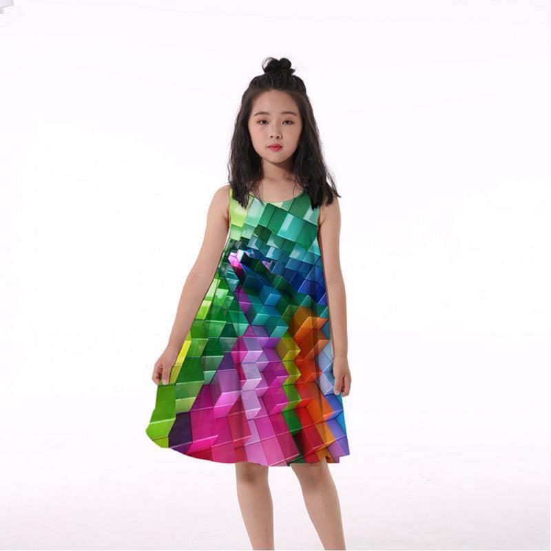 3D Rainbow Print Girls' Dress Nightdress