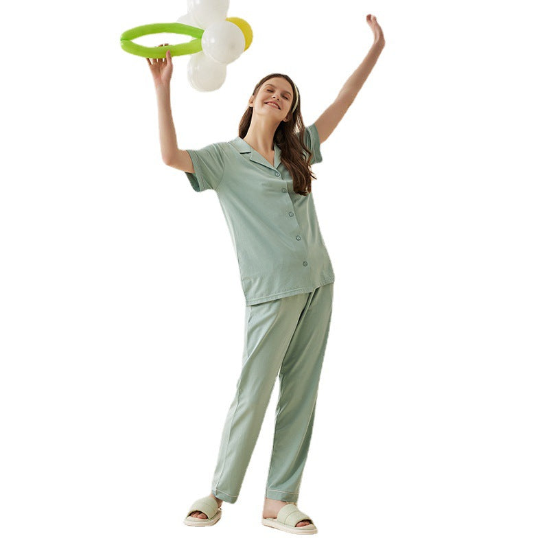 Lanjing Modal Cotton Short-sleeved Couple Pajamas Women's Solid Color Simple Ladies' Homewear Men's Suit