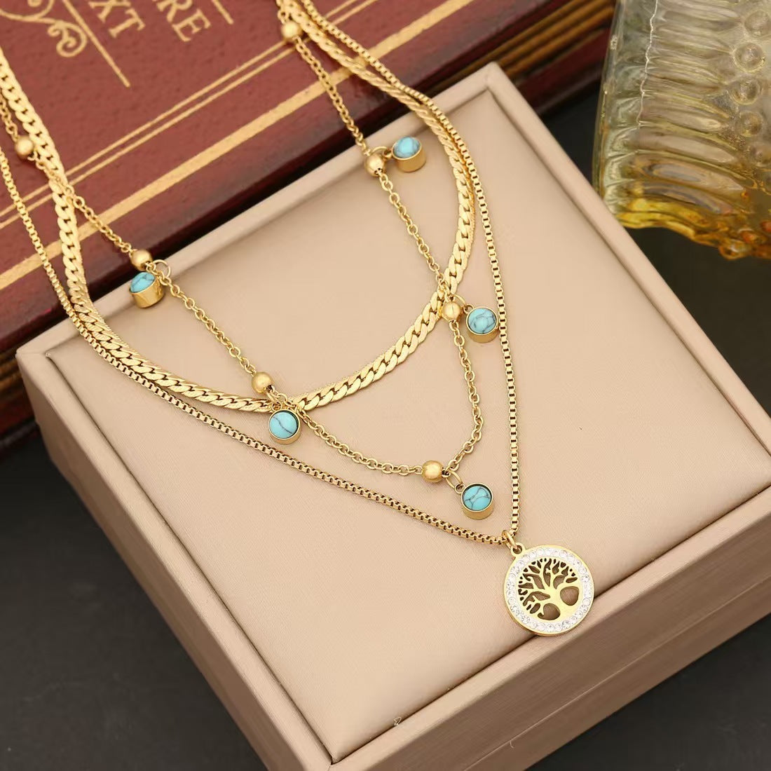 Fashion Multi-layer Stainless Steel Necklace Gold-plated Retro High-grade