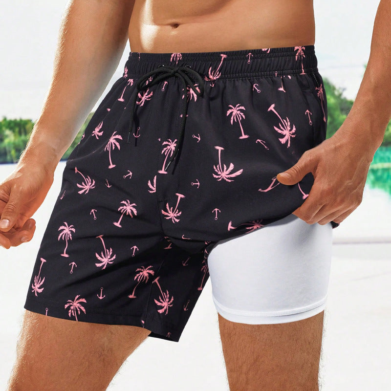European And American Swimming Trunks Beach Pants Two-in-one Men's Anti-embarrassment