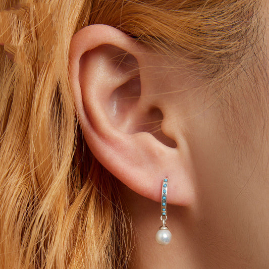 Women's Fashion Simple Sterling Silver Turquoise Bead Earrings