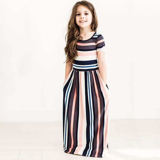 Girls Fashion Color Stripe Printing Dress