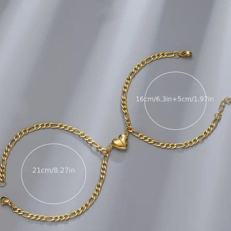 Simple Heart-shaped Titanium Steel Love Magnet Suction Bracelets For Men And Womencouple Pairs