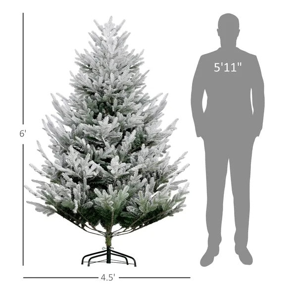 HOMCOM 6 Foot Artificial Christmas Tree, Pine Hinged Xmas Tree With 795 Realistic Branches, Steel Base, Auto Open, Green