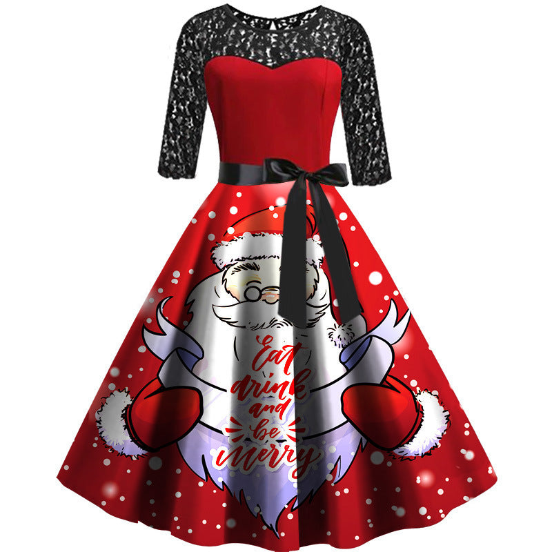 Women's Christmas Digital Dress For The Elderly