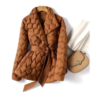 Chocolate Silk Line Lightweight Short Down Jacket Women's Waist-tight Mid-length Winter Coat