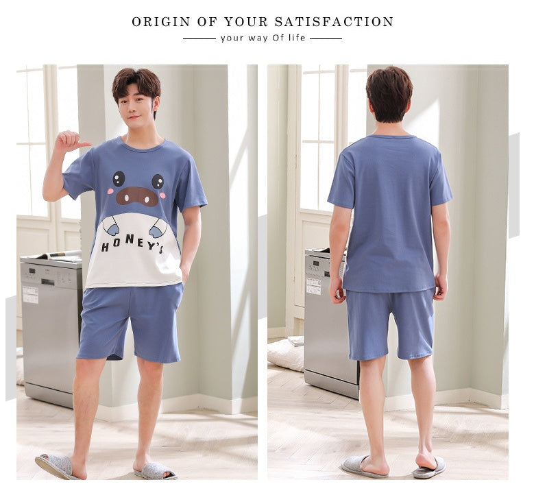 Summer Couple Pajamas Short-sleeved Knitted Cotton Homewear Suit