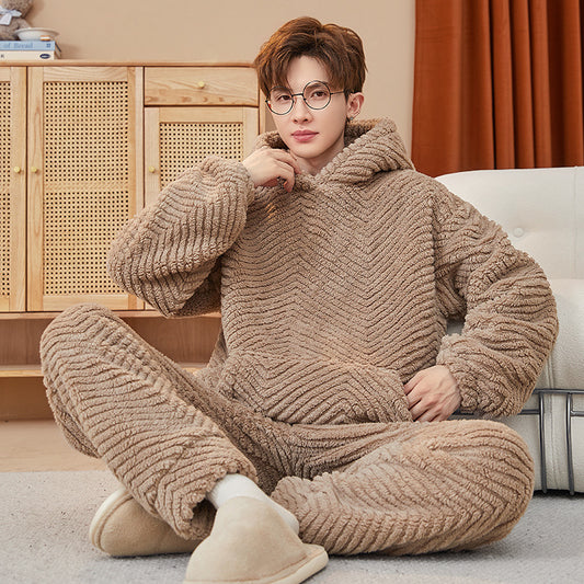 Men's Flannel Can Be Worn Outside Casual Homewear Coral Fleece Suit