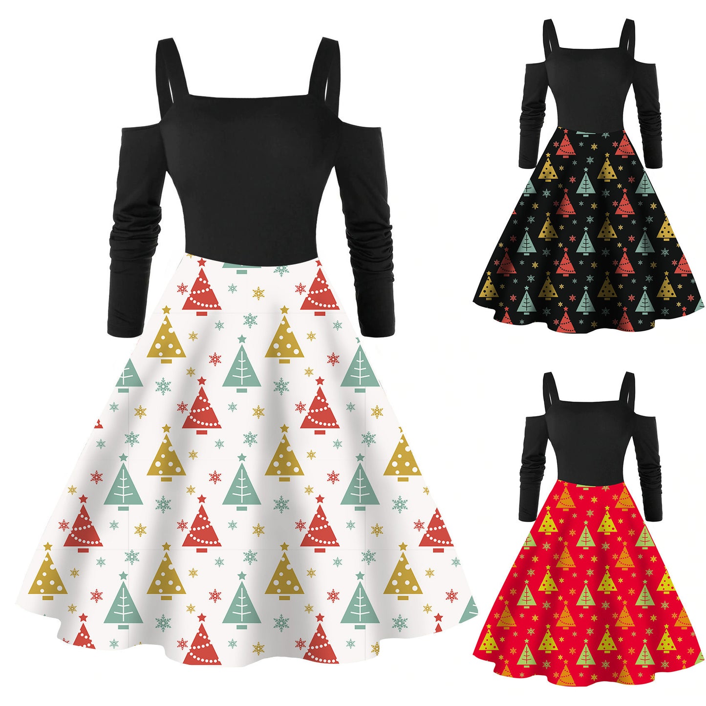 Women's Long-sleeved Snowman Printed Christmas Dress