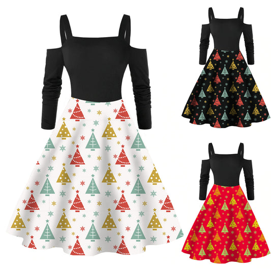 Women's Long-sleeved Snowman Printed Christmas Dress