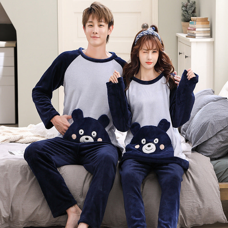 Couple Coral Velvet Pajamas Female Autumn And Winter Fleece-lined Cartoon