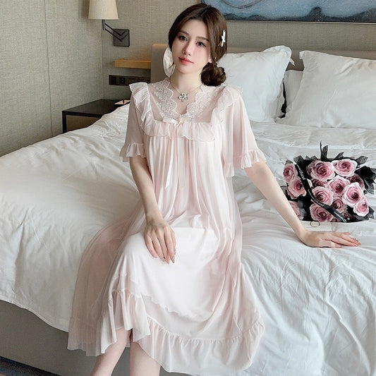 Lace Bow Mesh Midi Nightdress Homewear