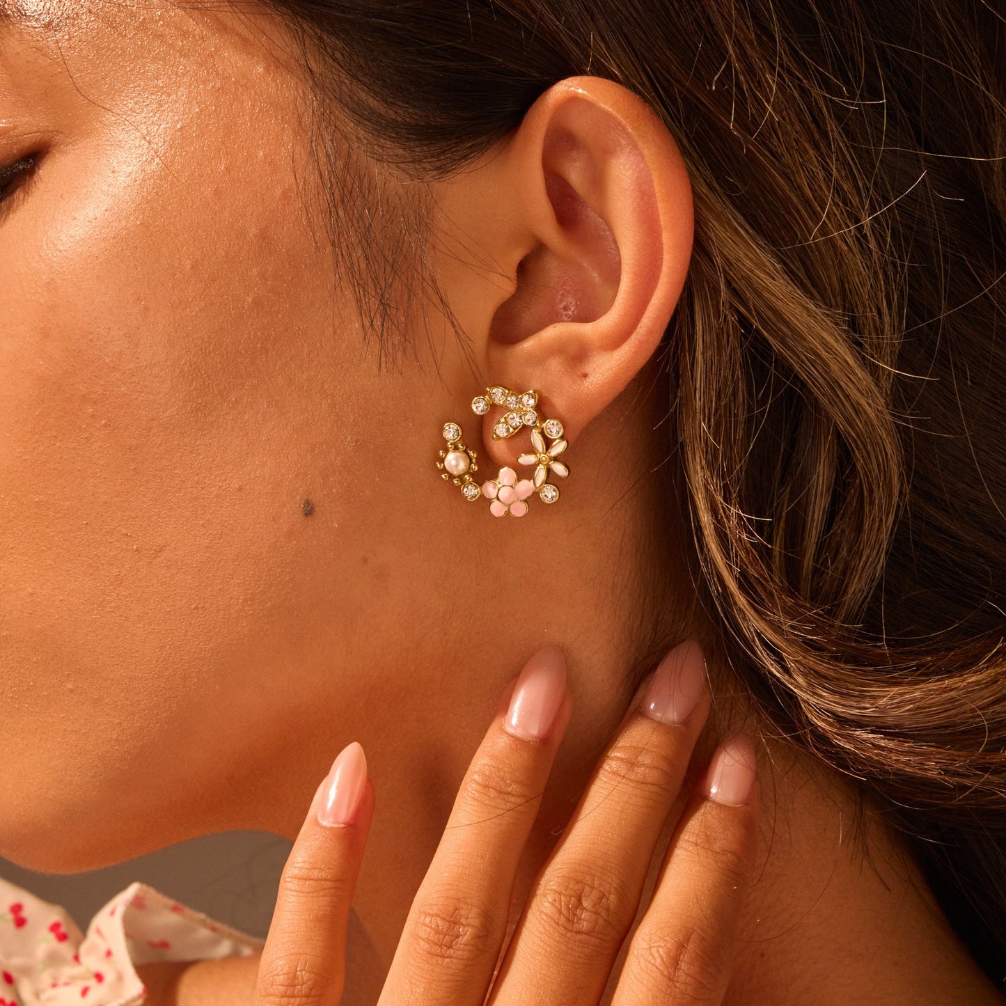 Diamond Colorful Oil Necklace Petal Stud Earrings