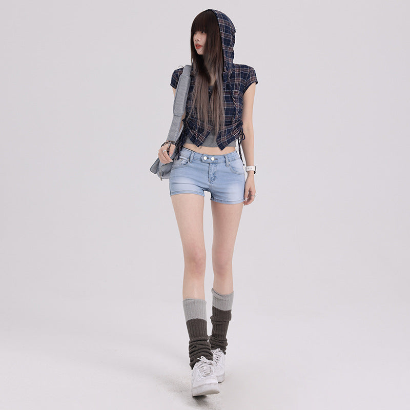 Elastic Low Waist Denim Shorts For Women