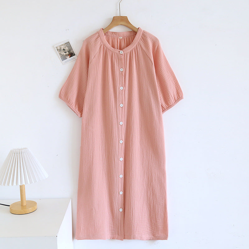 Japanese Crepe Pure Cotton Nightdress Women's Loose Homewear