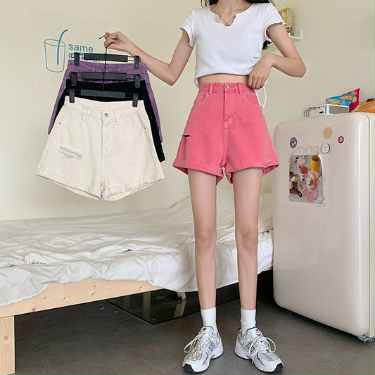 Korean Version Of Torn Denim Shorts For Women