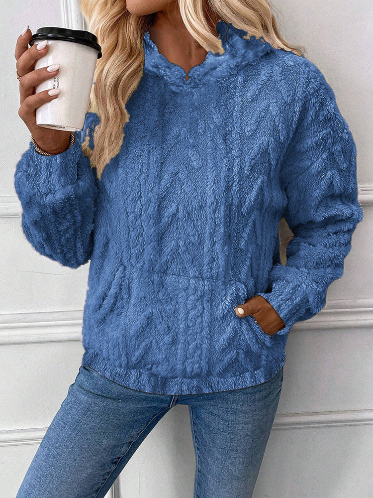 Women's Pullover Jacquard Hooded Loose Fleece Sweatshirt
