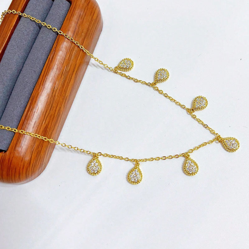 Full Diamond Water Drop Tassel Temperamental Clavicle Chain