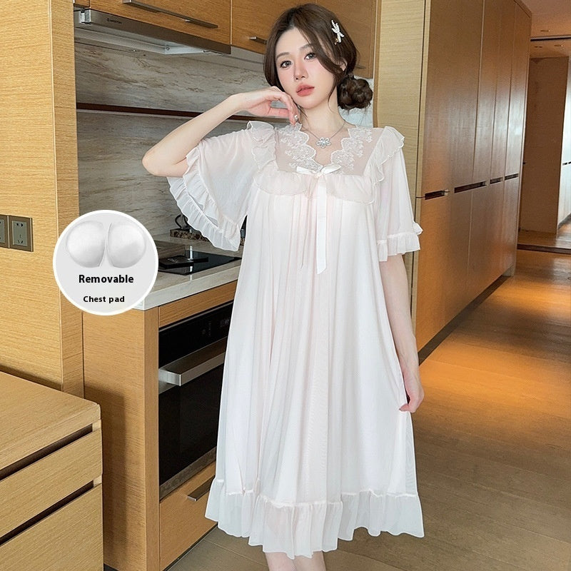 Lace Bow Mesh Midi Nightdress Homewear