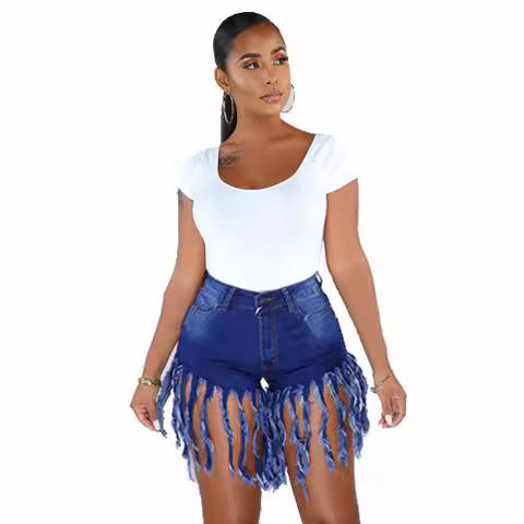 European And American Fashion Tassel Denim Shorts For Women