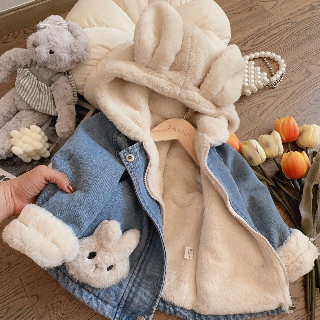 Girls' Jean Jacket Lamb Wool Autumn Clothing