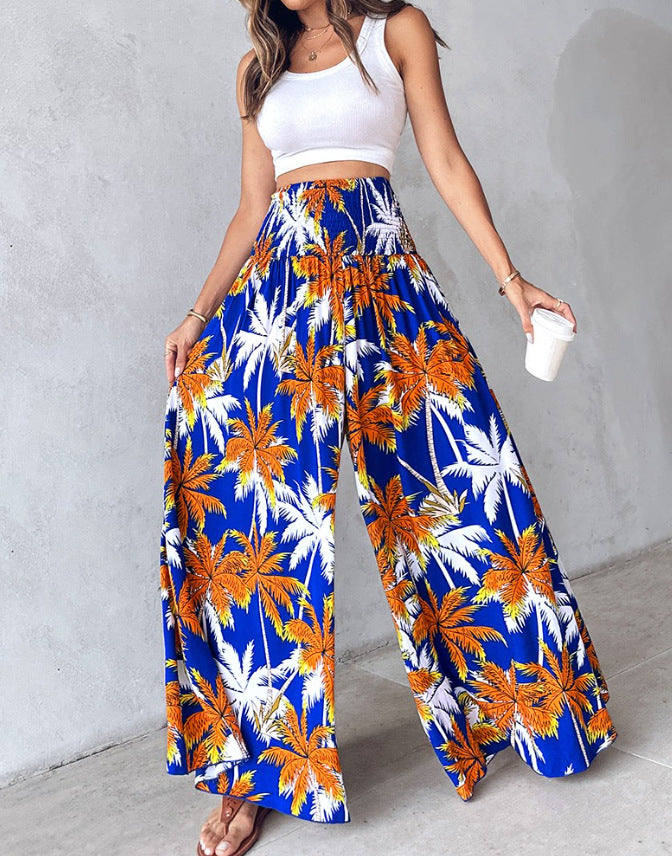 Women's Retro Floral Printed Waist-controlled Wide-leg Pants