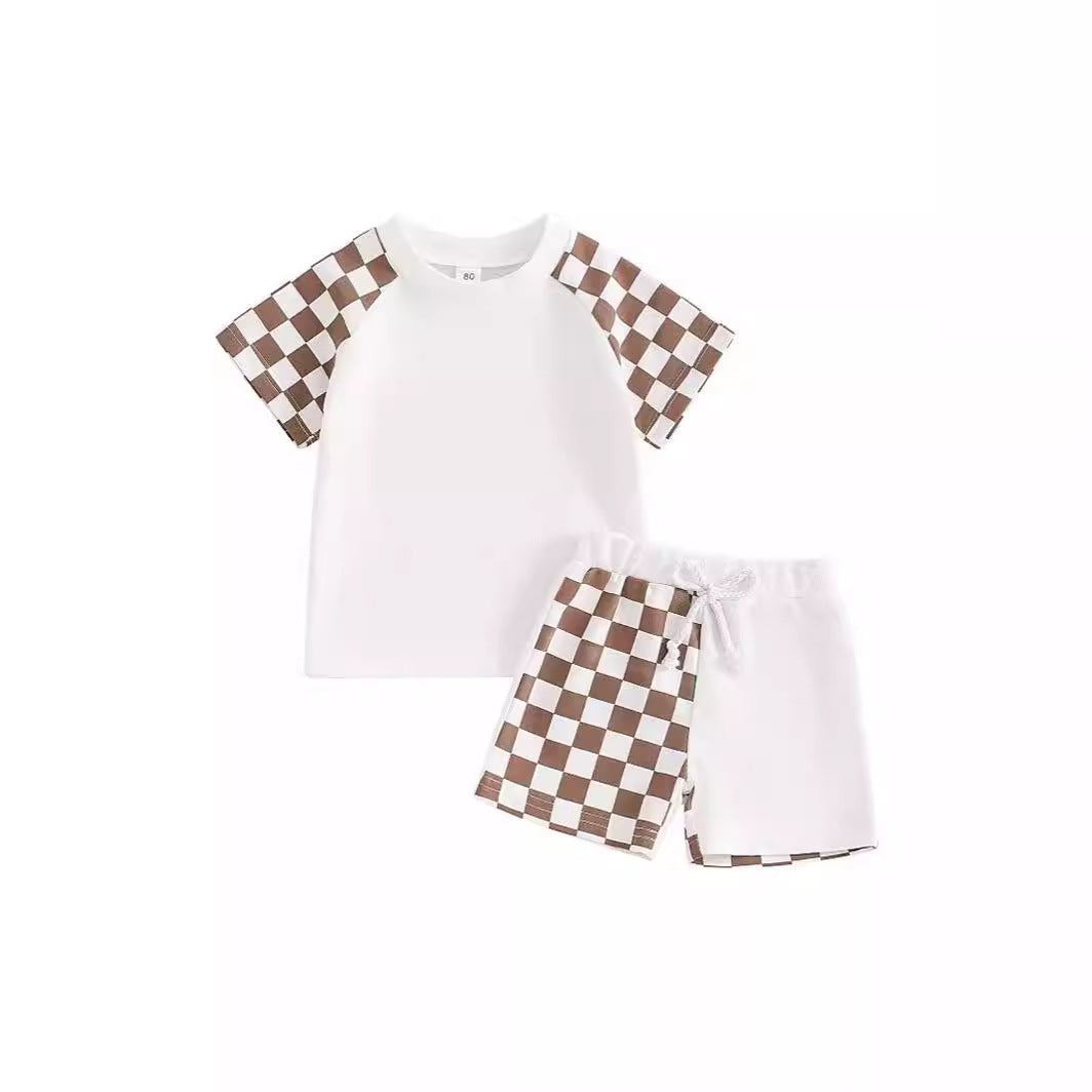 Boys' Patchwork Plaid Shorts Suit