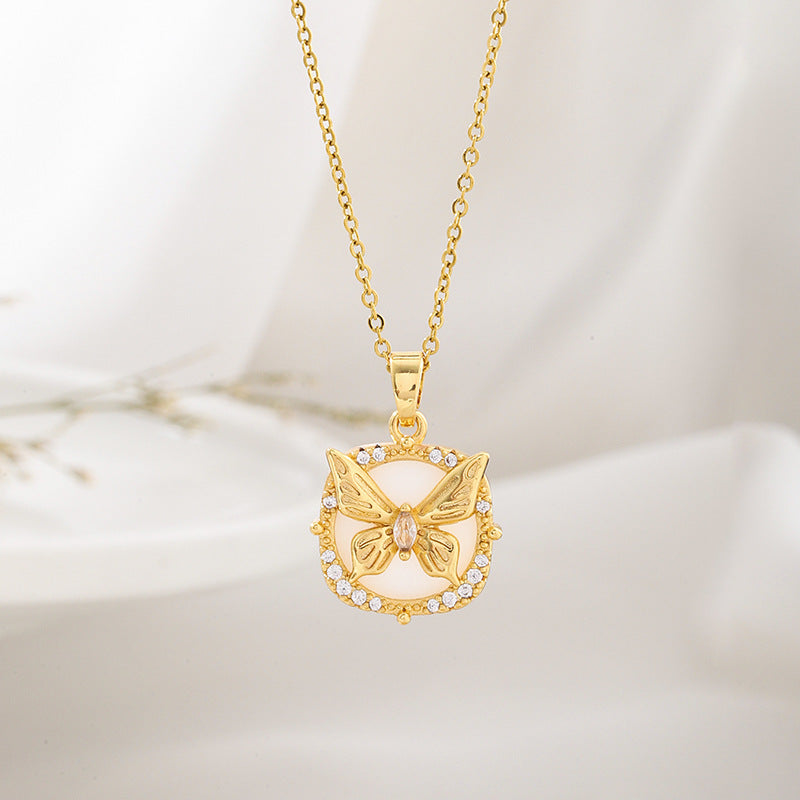Titanium Steel Five-pointed Star Butterfly Wings Four-leaf Clover Inlaid Zircon Pendant Necklace