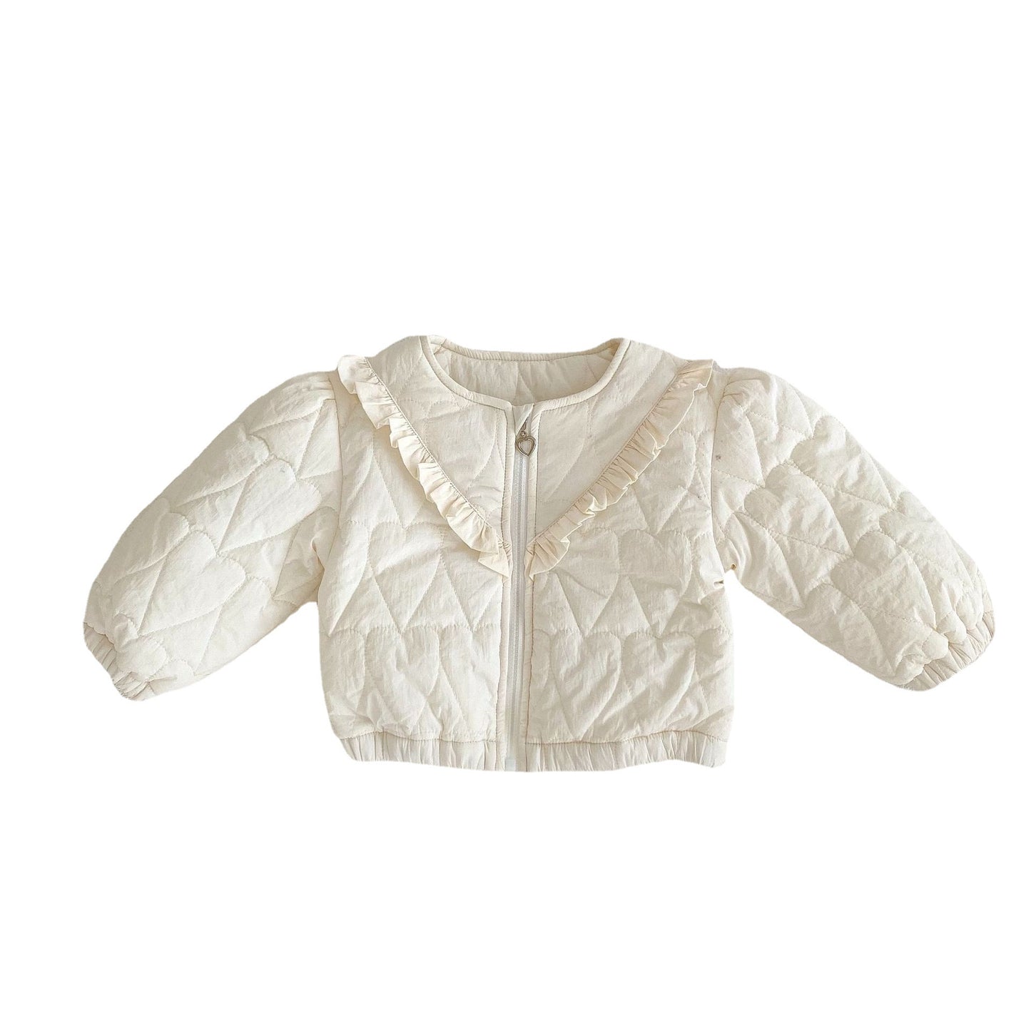 Baby Girls' Cotton-padded Jacket Thickened Heart-shaped Bubble Long Sleeve Cardigan Plaid Coat