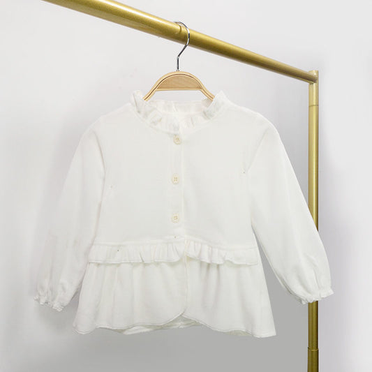 Tong Ruffle Collar Small Jacket Spring And Autumn Foreign Style Baby Infant Splicing Cardigan Top