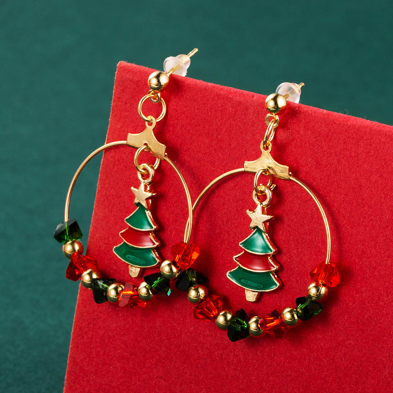 Creative Christmas Tree Bow Pendant  Earrings