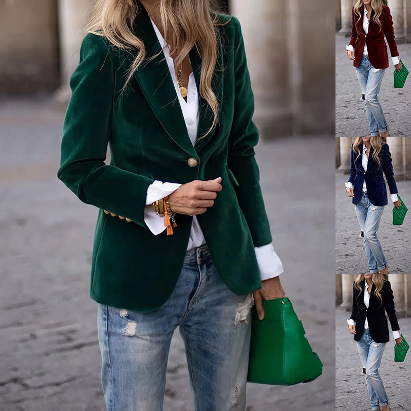 Velvet Lapel Casual Suit Business Fashion Slim Single-breasted Jacket Outwear Clothing For Women