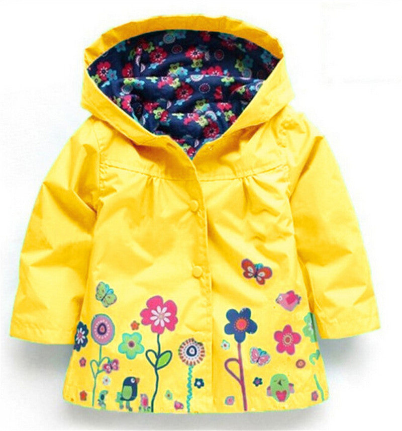 Girls' Cute Flowers Windproof And Rainproof Shell Jacket