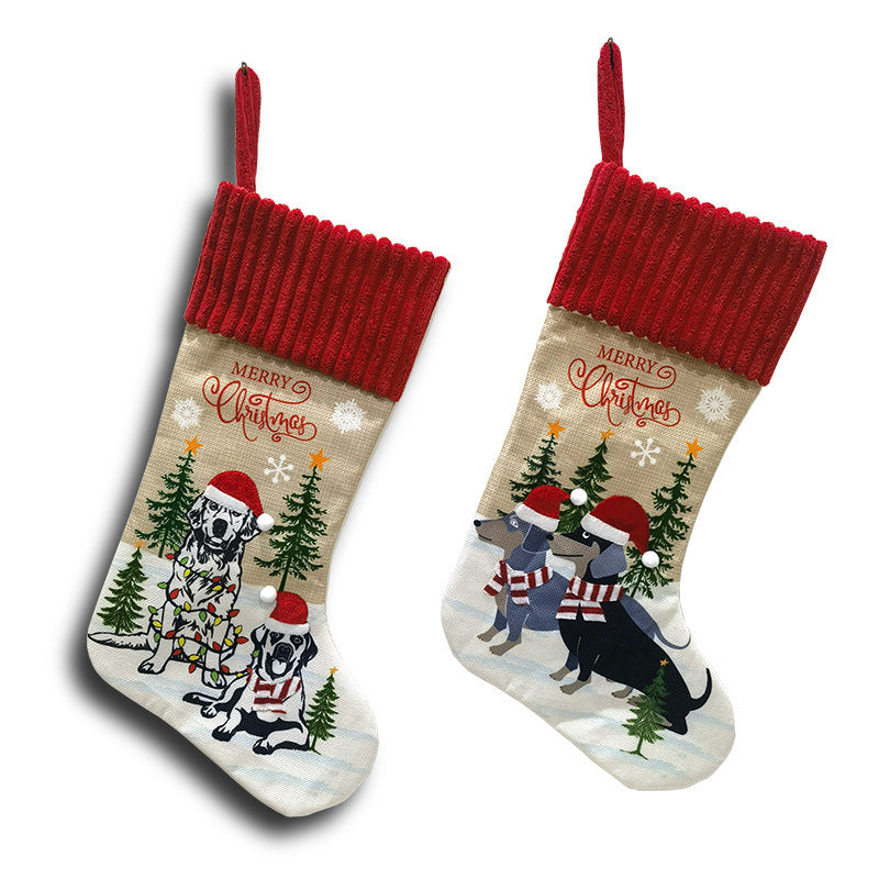 Pet Cat Dog Socks Gift Bag Fireplace Dress Up Christmas Tree Pendant