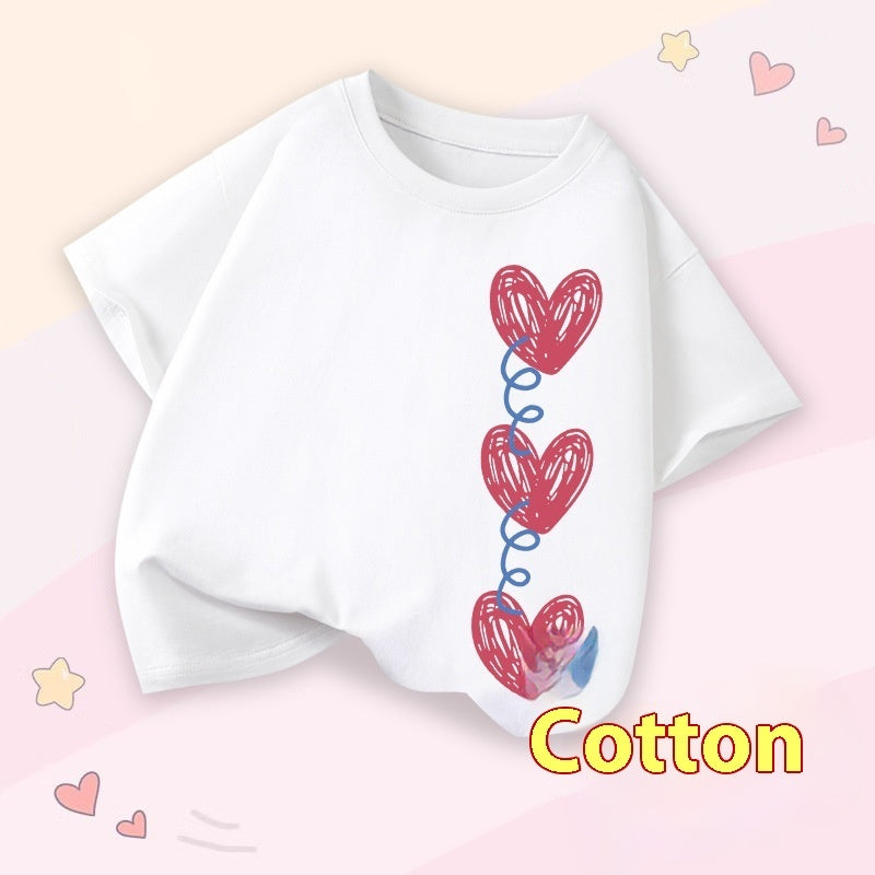 Western Style Top Middle And Big Children's Summer Wear Girls' Round Neck Sweet Style