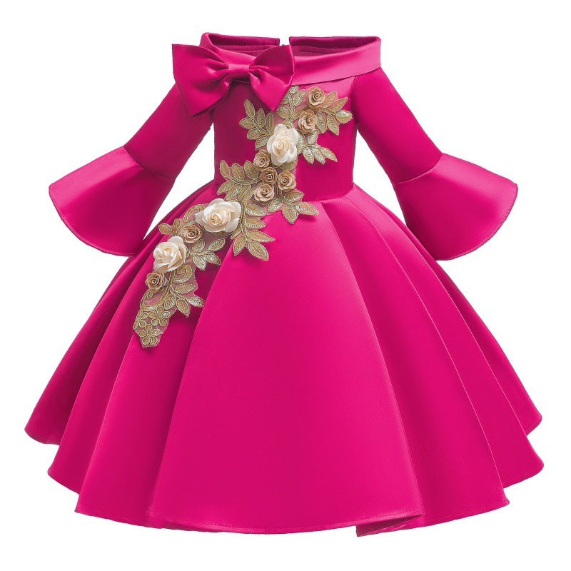 Christmas Champagne Red Embroidered Dress Princess Dress Kindergarten Female Treasure Sleeve Dress