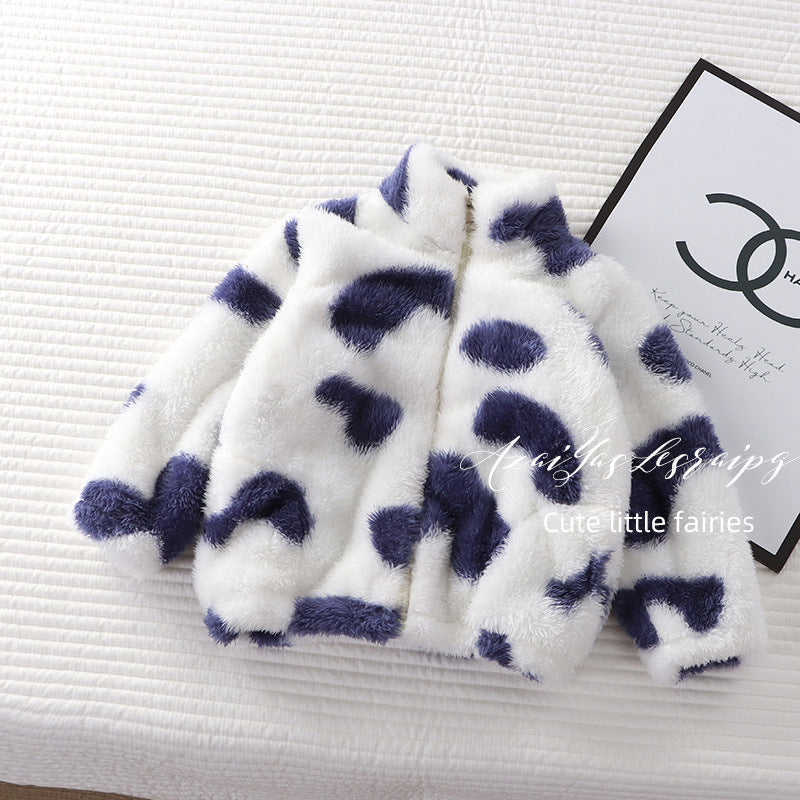 Fleece Padded Coat Puff Velvet Surface Western Style All-matching Baby Boy And Baby Girl Warm Top