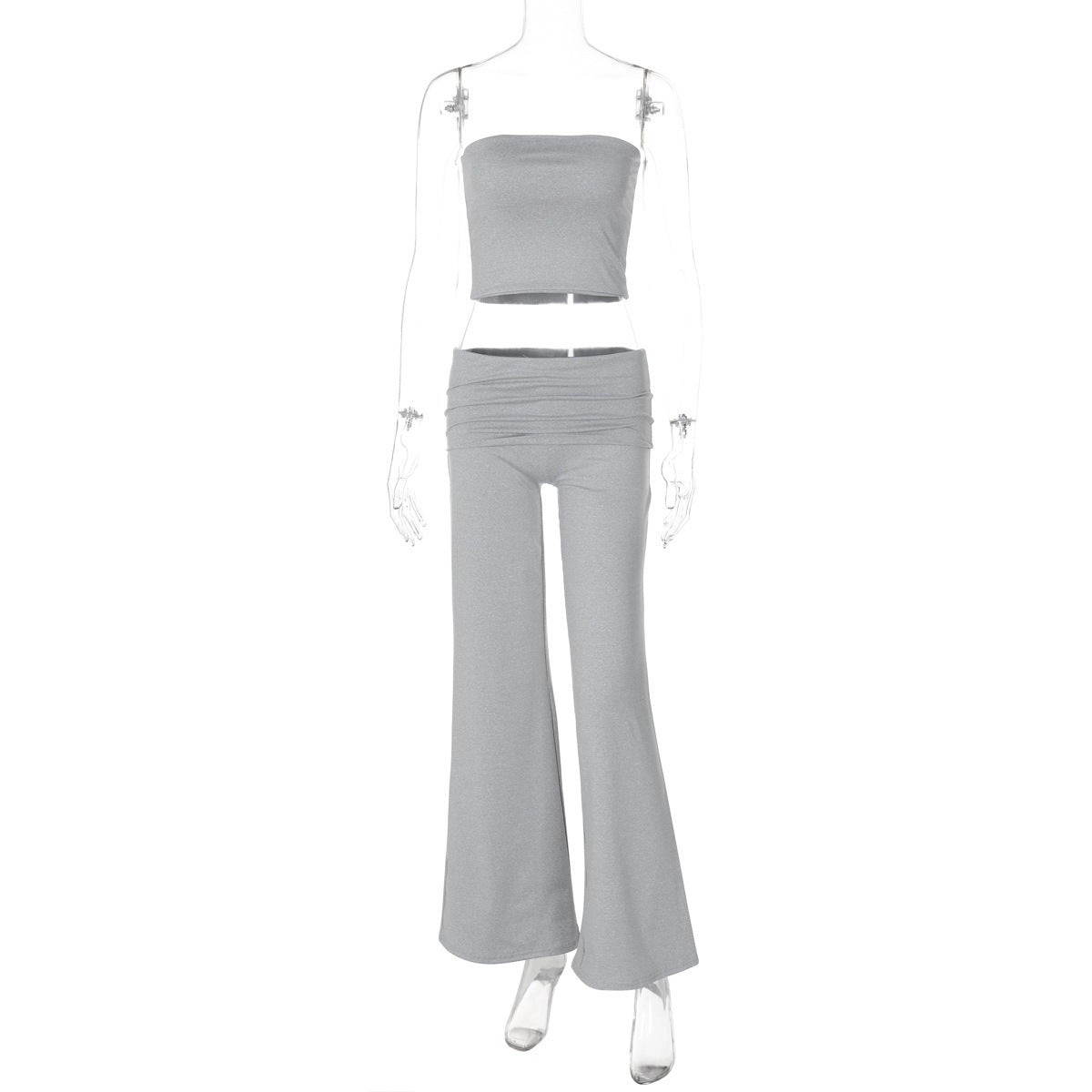 New Pure Color Tube-top Top Flared Pants Fashion Slim Suit