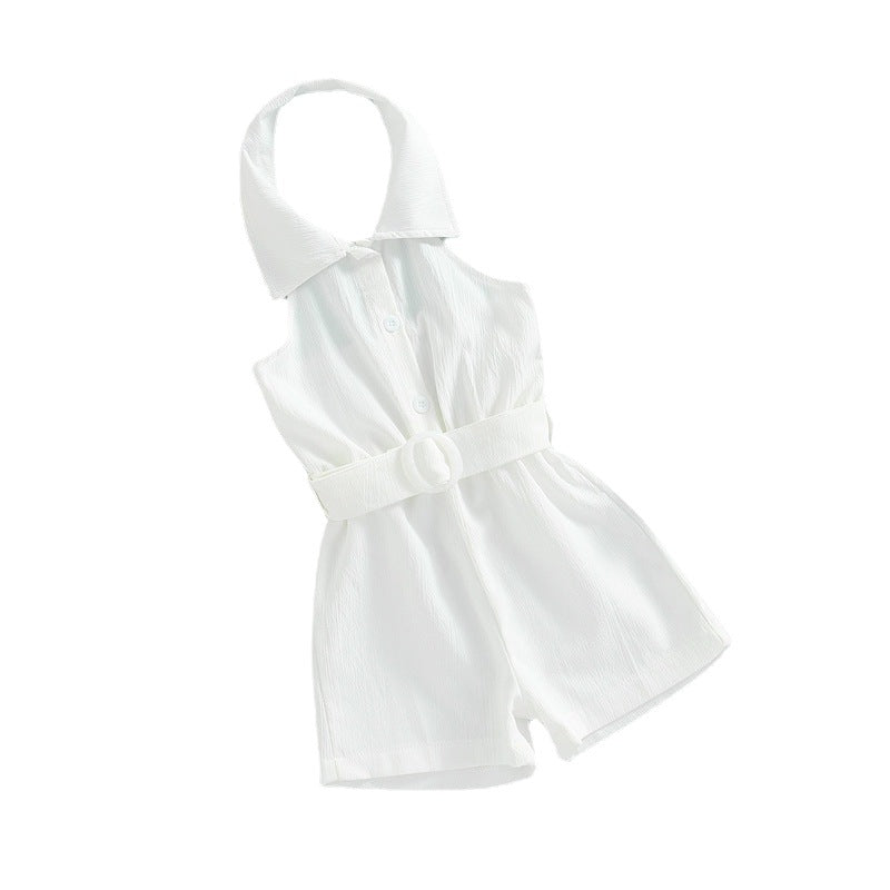 Halter Neck Retro Overalls Men And Women Baby Cute Shorts