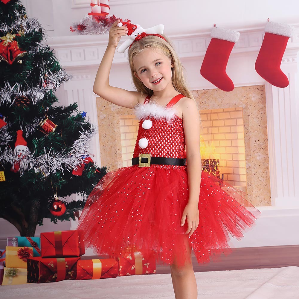 Christmas Children's Sequined Mesh Princess Dress