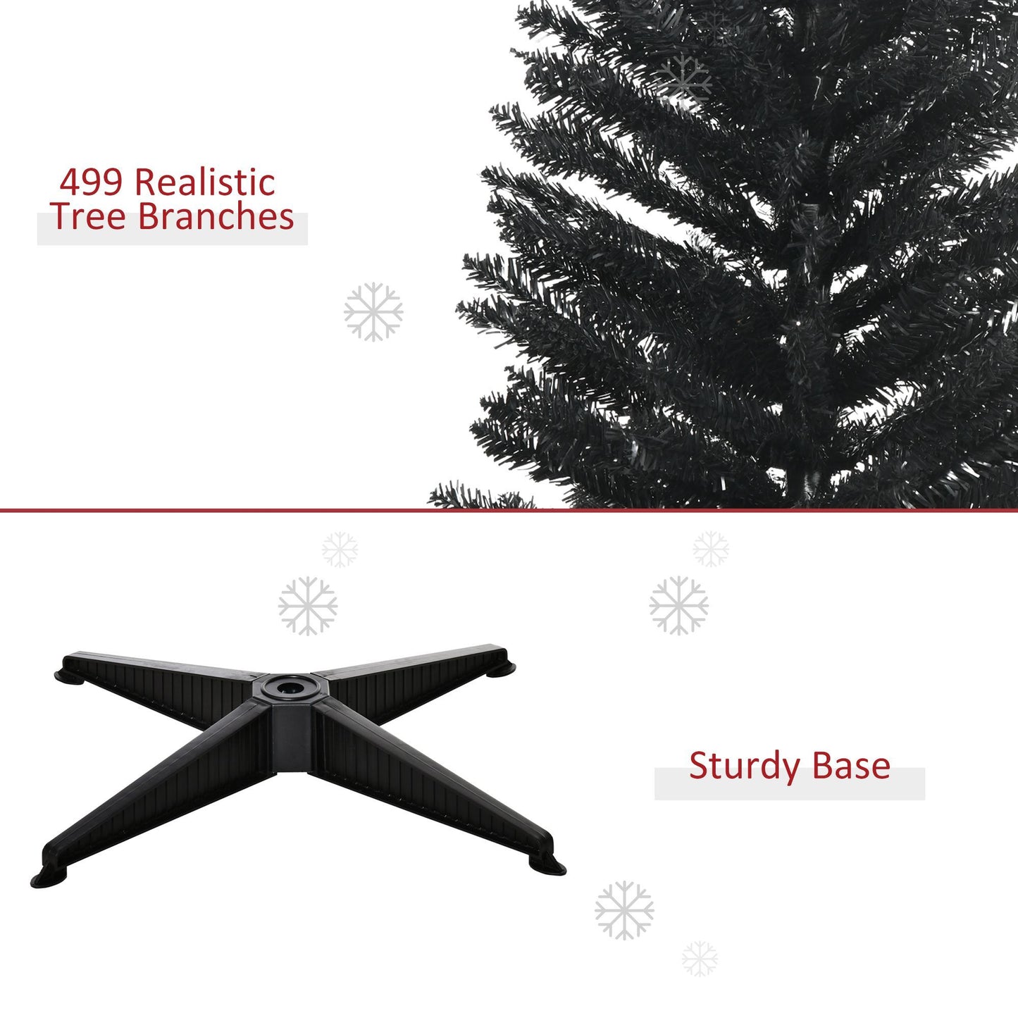 7FT Artificial Christmas Tree, Pencil Christmas Tree With Realistic Branches, Stable Stand, Black