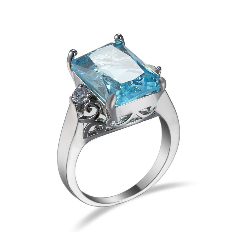 Ocean Blue Zircon Simple And Versatile Copper Ring