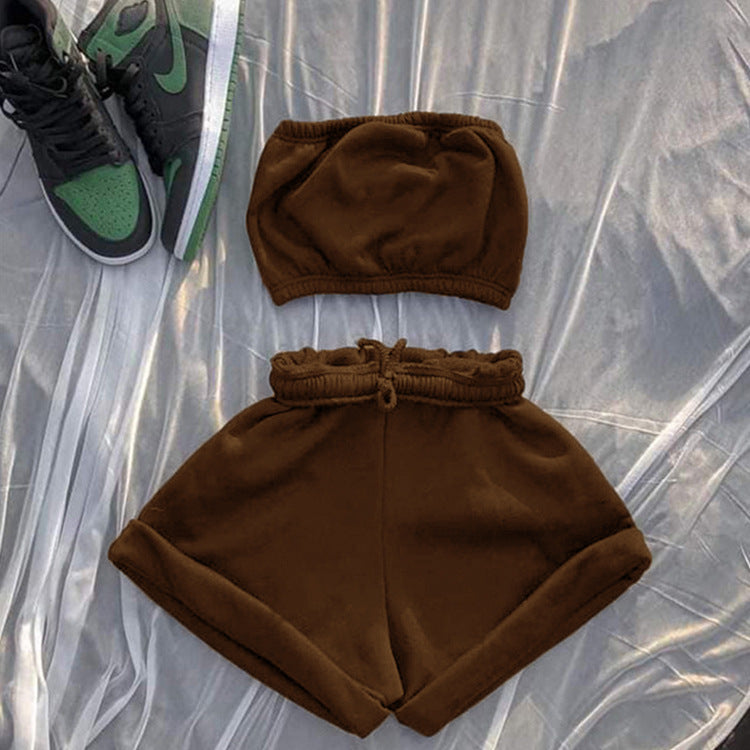 High Waist Lace-up Fashion Casual Shorts And Chest Wrap Suit Women