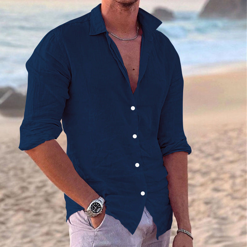 Men's Casual Fashion Cotton And Linen Slim-fit Shirt