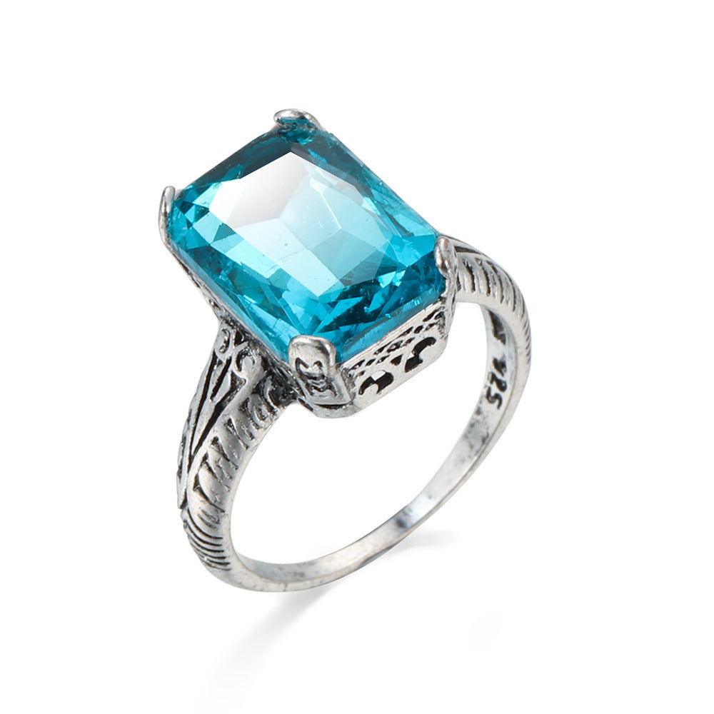 Ocean Blue Zircon Simple And Versatile Copper Ring