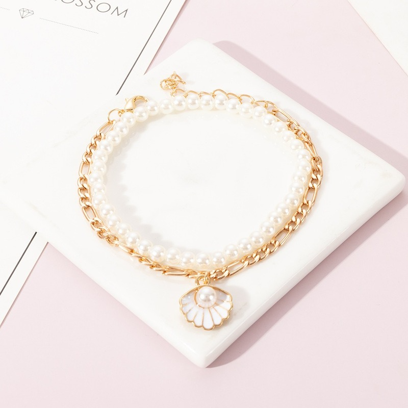 Women's Multi Layered Rice Beads Colorful Shell Pearl Feet Chain