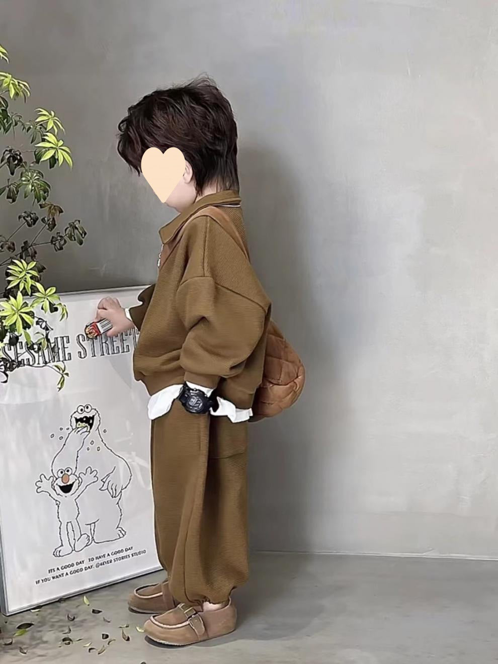 Boys' Simple Waffle Top Pants Suit