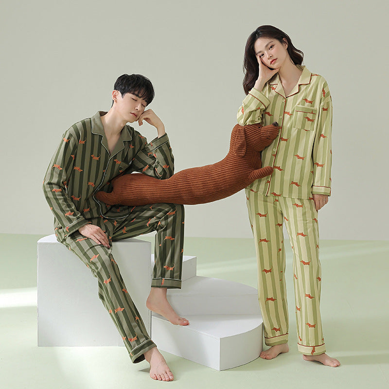 Spring And Autumn New Couple Pajamas Cotton Long-sleeved Cardigan